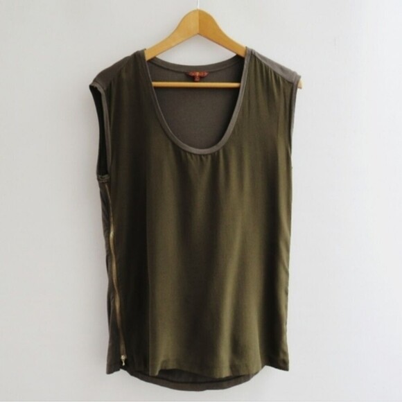 7 For All Mankind Womens Boho Medium Olive Green Dual Sided Side Zipper Top - Picture 1 of 15